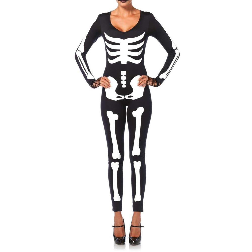 Leg Avenue - Skeleton Catsuit Costume - Black/White